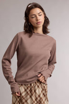 WAFFLE KNIT MOCK NECK LONG SLEEVE TOP red