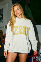 'MERRY' Embroidered Mock Neck Sweatshirt : MERRY