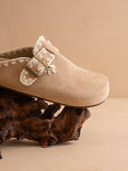 The Teri | Almond Tweed Buckle Fall Mule: ALMOND / 10
