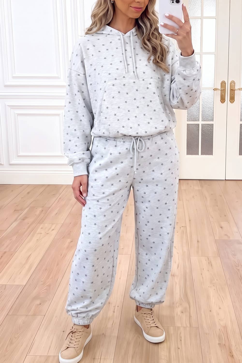Allover Star Print Shift Hoodie & Sweatpants Set