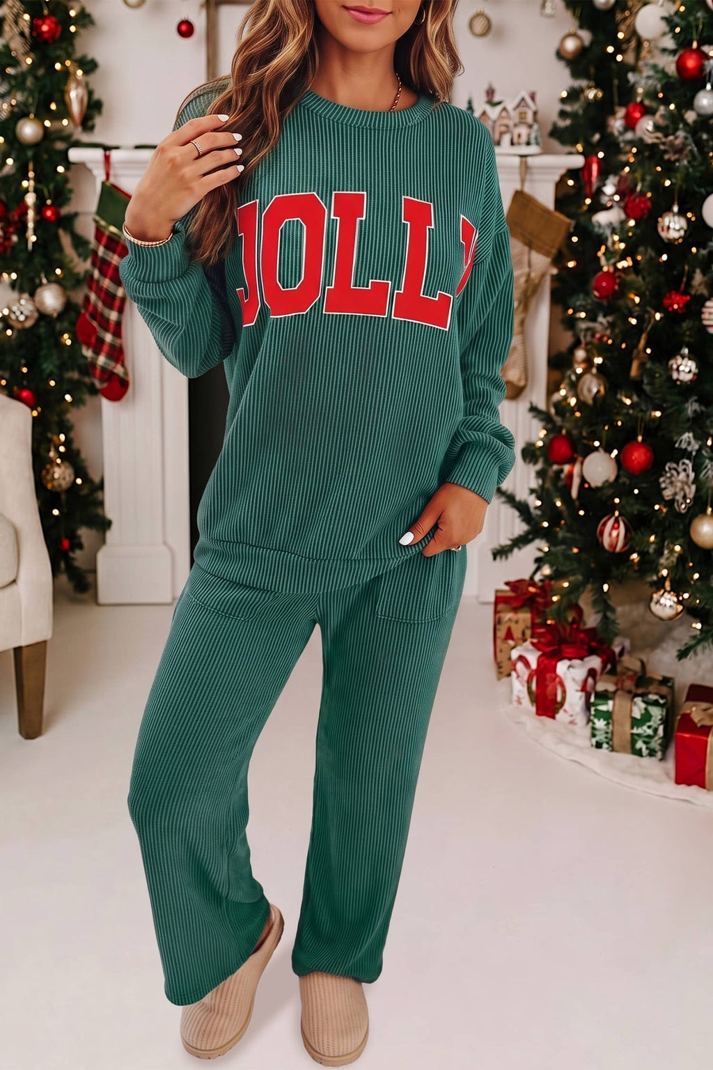 MERRY Christmas Graphic Corded Pants Set