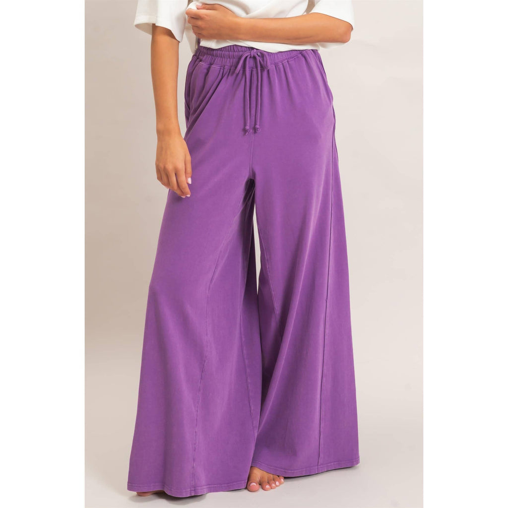 Wide Leg Mineral Wash Pants: BLACK