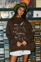 Reversible Horse Graphic Mock-Neck Sweatshirt: CHOCOLATE BROWN