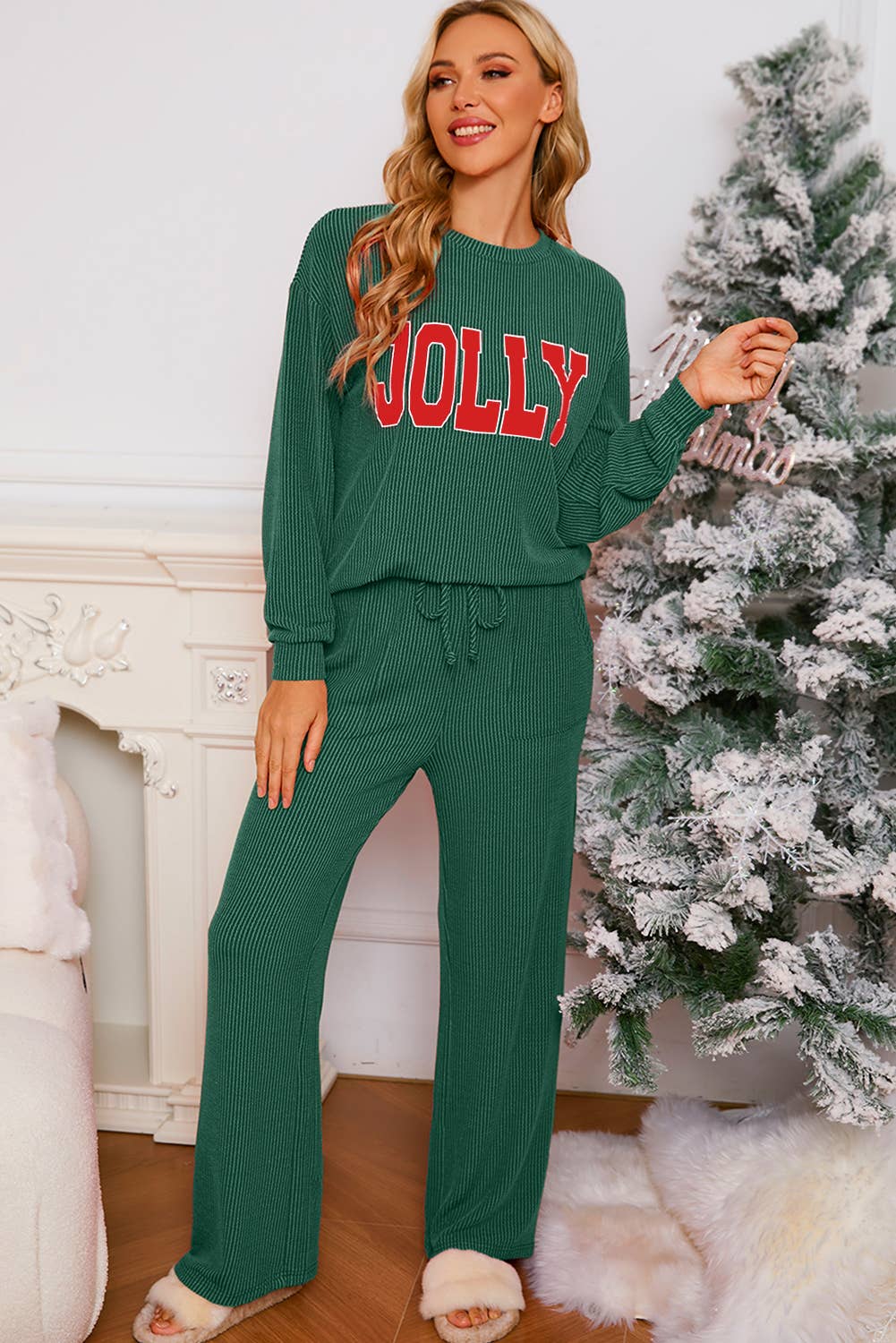MERRY Christmas Graphic Corded Pants Set