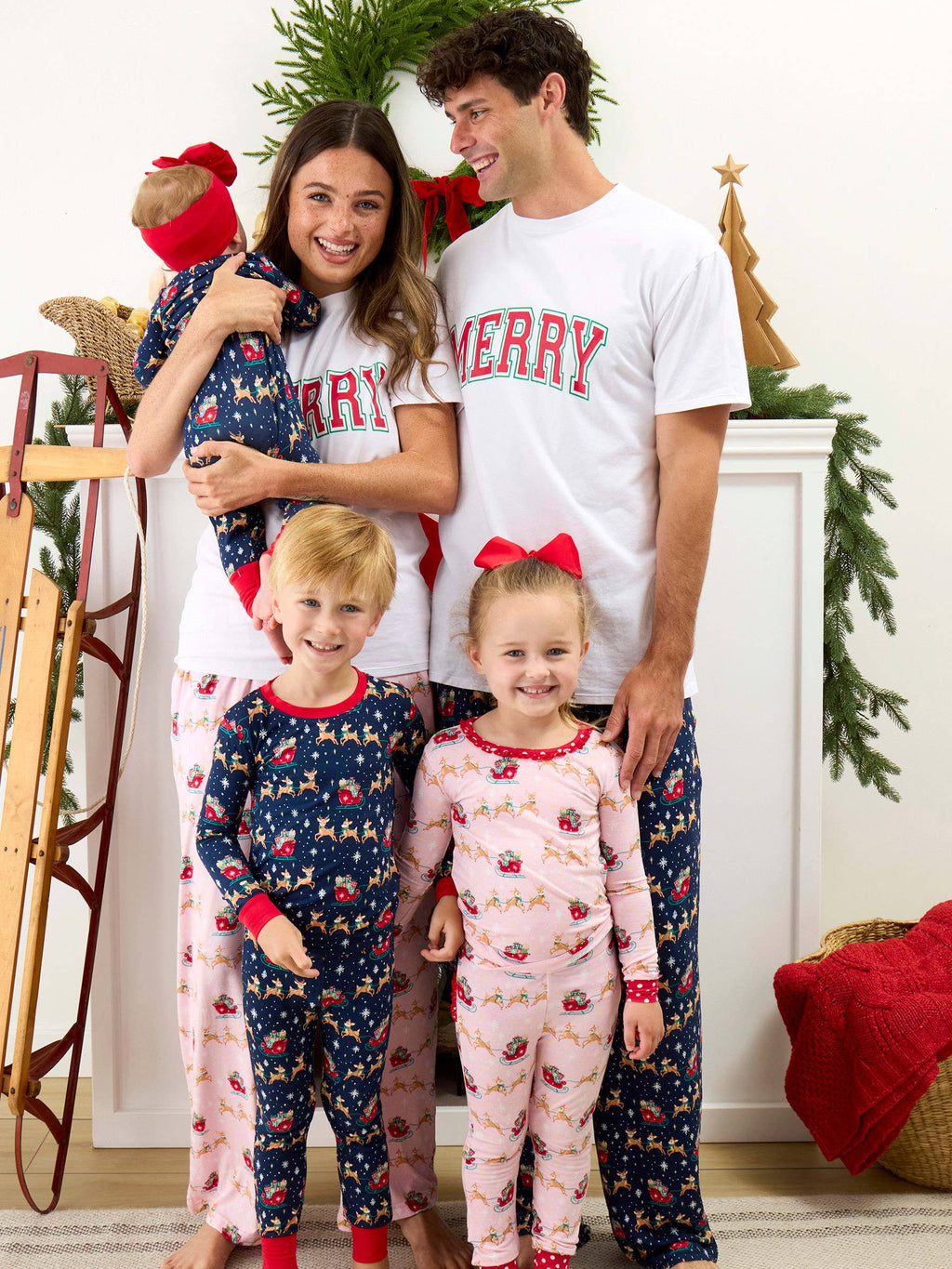 SoftSnooze™ Kids Bamboo Viscose Blue Christmas Reindeer Sleigh Ride Long Sleeve Pajama Set