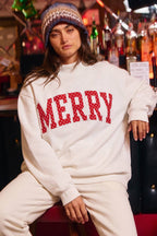 'MERRY' Polka-Dot Mock-Neck Sweatshirt: WHITE
