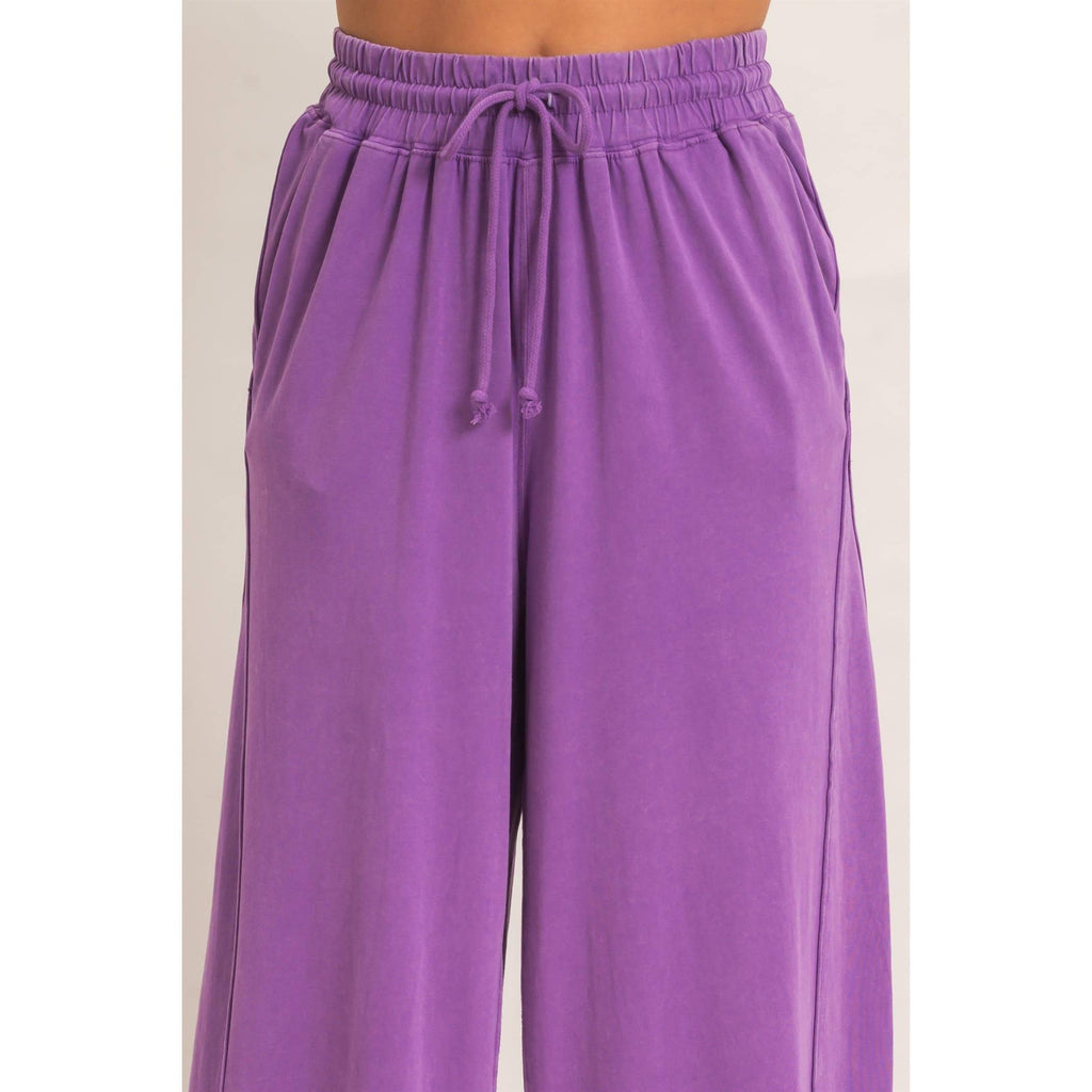 Wide Leg Mineral Wash Pants: BLACK