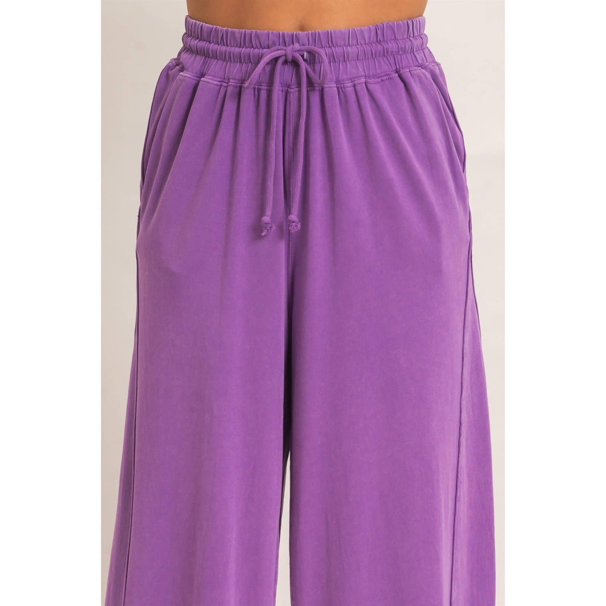 Wide Leg Mineral Wash Pants: BLACK