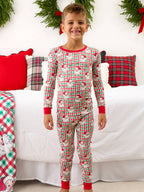 SoftSnooze™ Kids Bamboo Viscose Red & Green Dear Santa Christmas Long Sleeve Pajama Set: Multi-Color