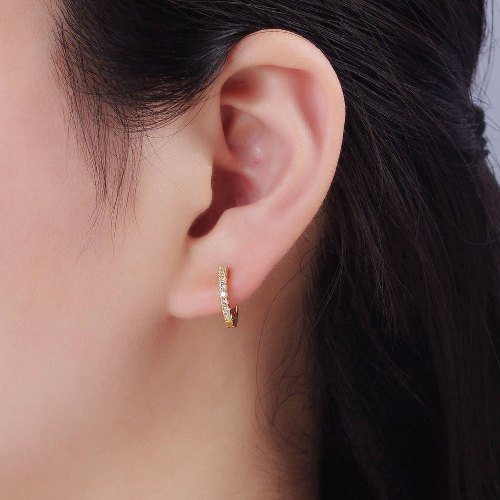 Dainty Girl 15mm Paved Huggie Earrings - E64