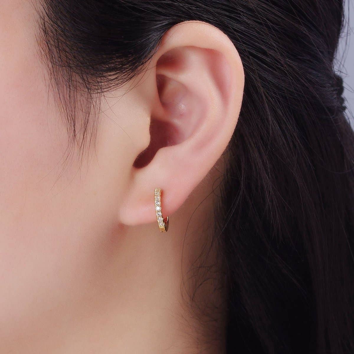 Dainty Girl 15mm Paved Huggie Earrings - E64