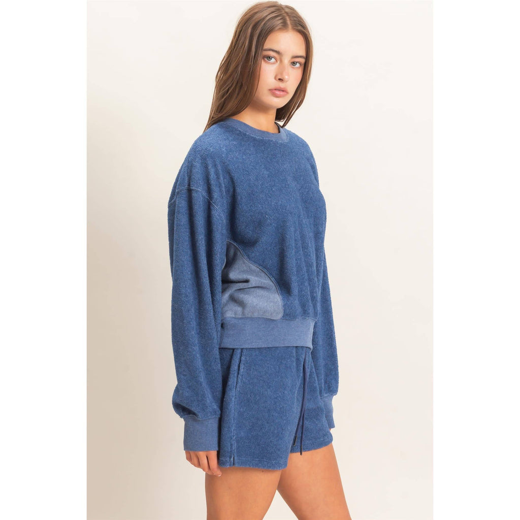 Contrast Sweatshirt & Shorts Set: IVORY
