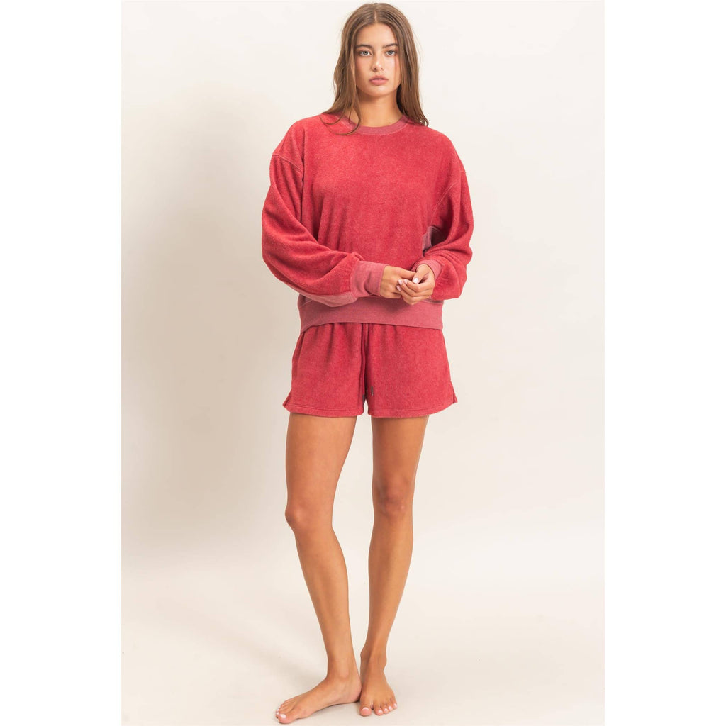 Contrast Sweatshirt & Shorts Set: IVORY