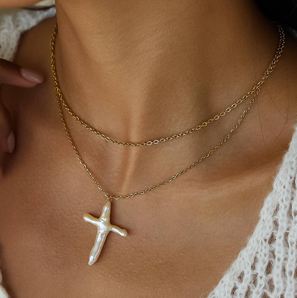 Freshwater Pearl Cross Necklace: N134