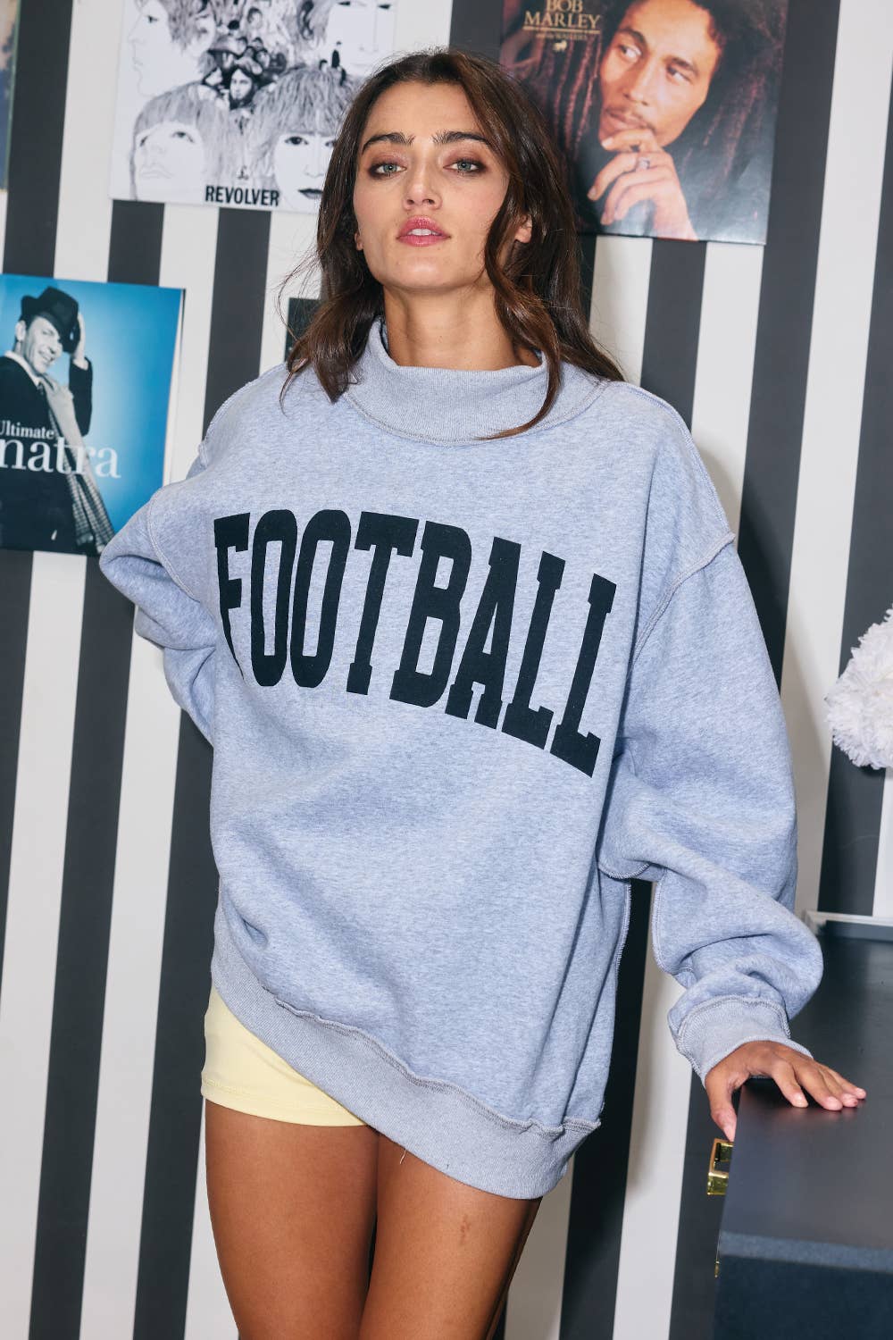 'FOOTBALL & GAMEDAY' Reversible Sweatshirt: H.GREY/BLACK