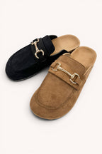 Suede Horsebit Moccasin Loafer Mule: DK CHOCOLATE