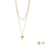 Paperclip Layered Chain Heart Charm Necklace - N108