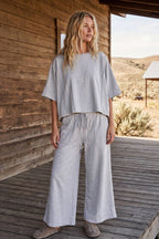 Brushed Stretch Boxy Top & Wide Leg Pant Set: BURGUNDY