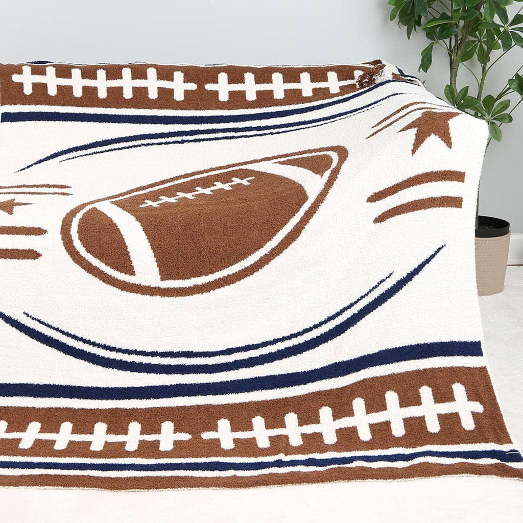 Football Pattern Throw Blanket with Tassels: FC3