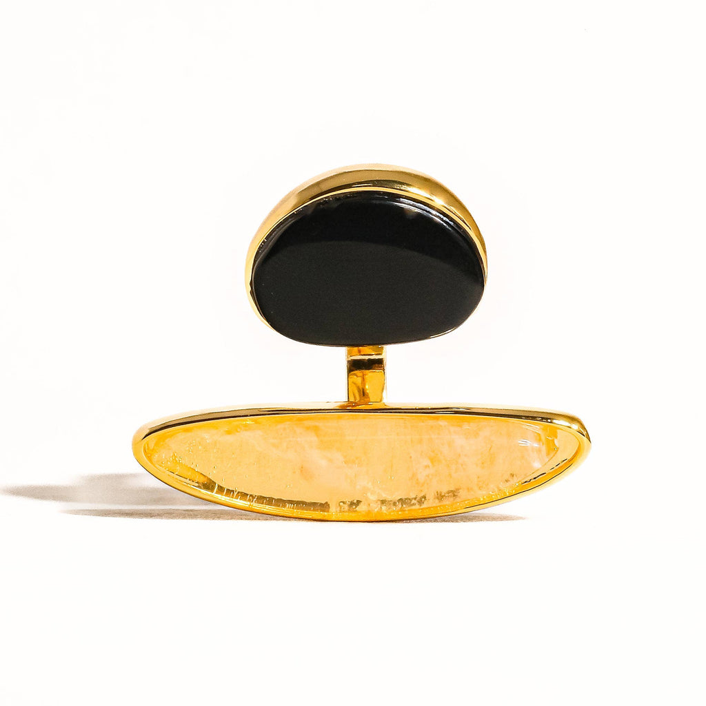 Vintage Black Agate Stone Ring - A48