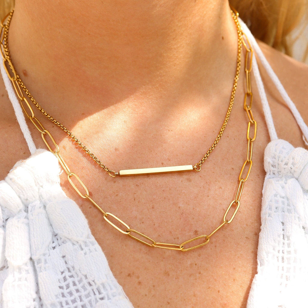 Paperclip Layered Blank Bar Necklace: N154