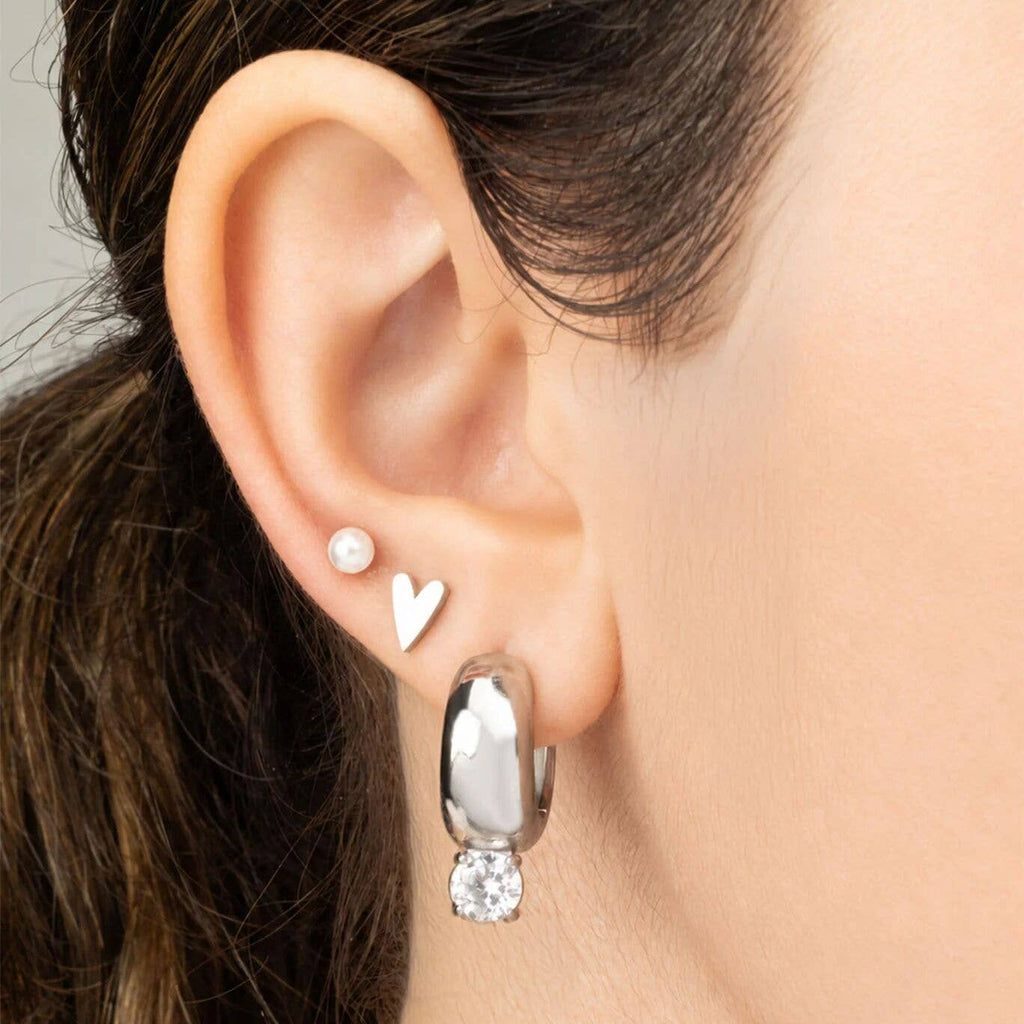 Silver Diamond Chunky One Stone Earrings - E131