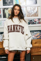 THANKFUL | Applique Embroidery Mock Neck Sweatshirt: CREAM