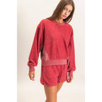 Contrast Sweatshirt & Shorts Set: CHARCOAL