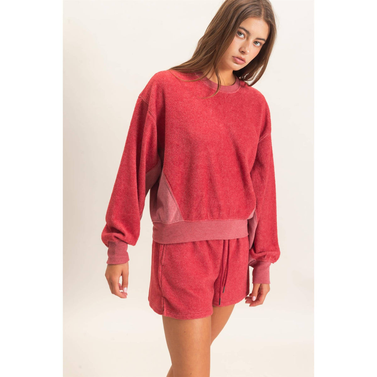 Contrast Sweatshirt & Shorts Set: CHARCOAL