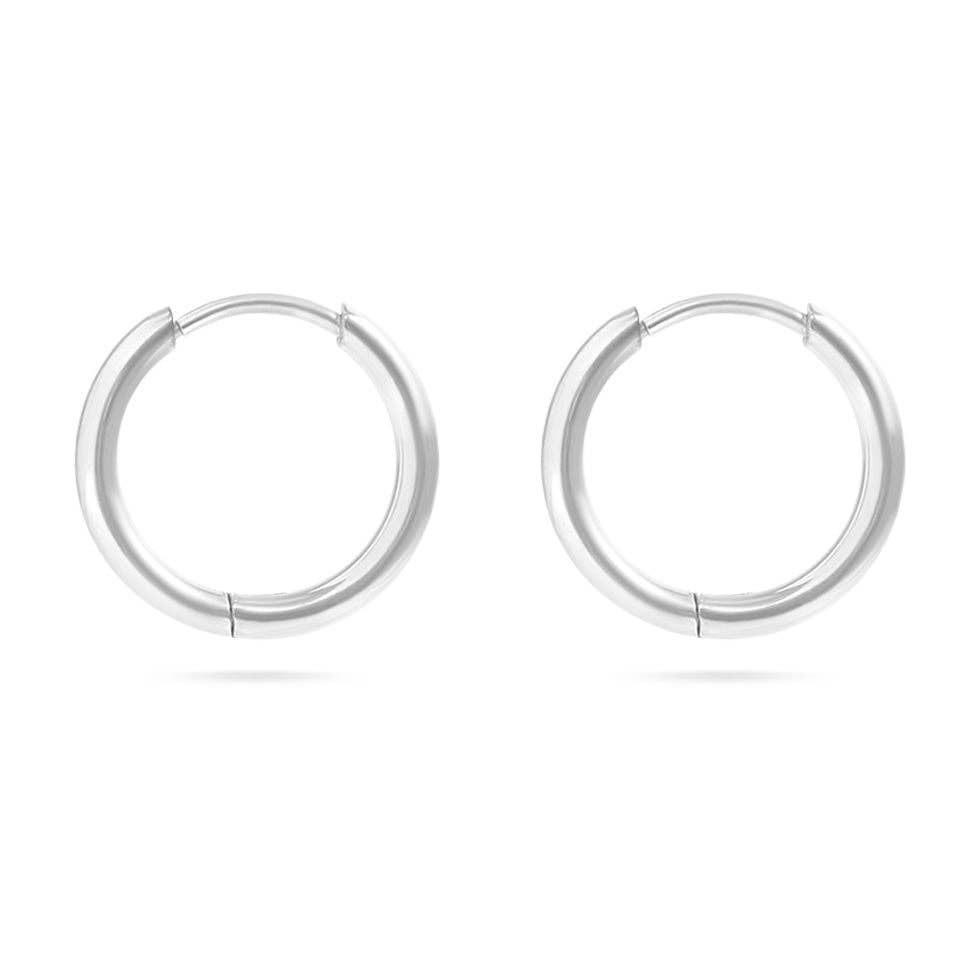 Silver Classic Hoop Huggie (10mm) Earrings - E112