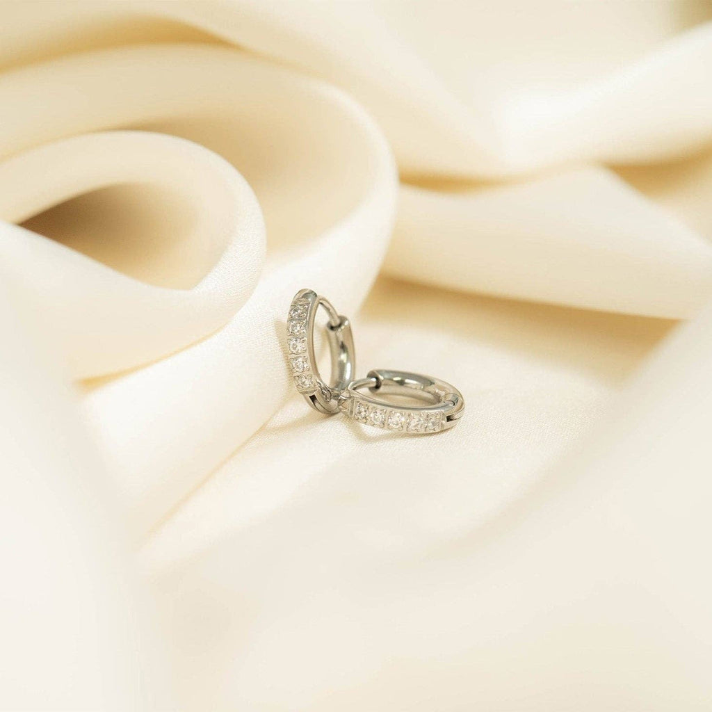 Silver Dainty Diamond Huggie Earrings - E114