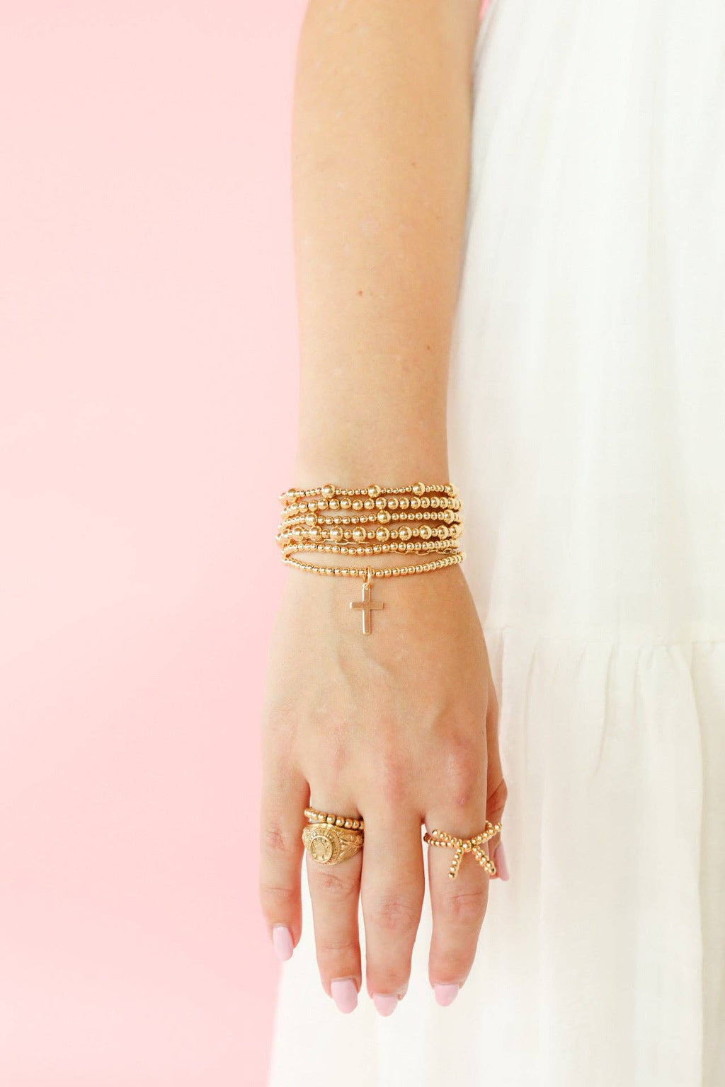 Cross Gold Charm Bracelet: Standard 6.75 inch