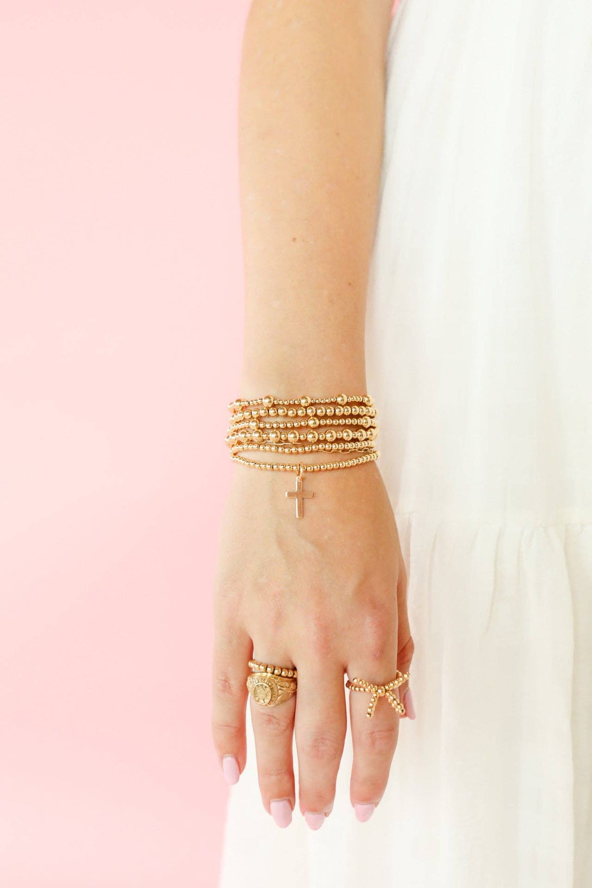 Cross Gold Charm Bracelet: Standard 6.75 inch