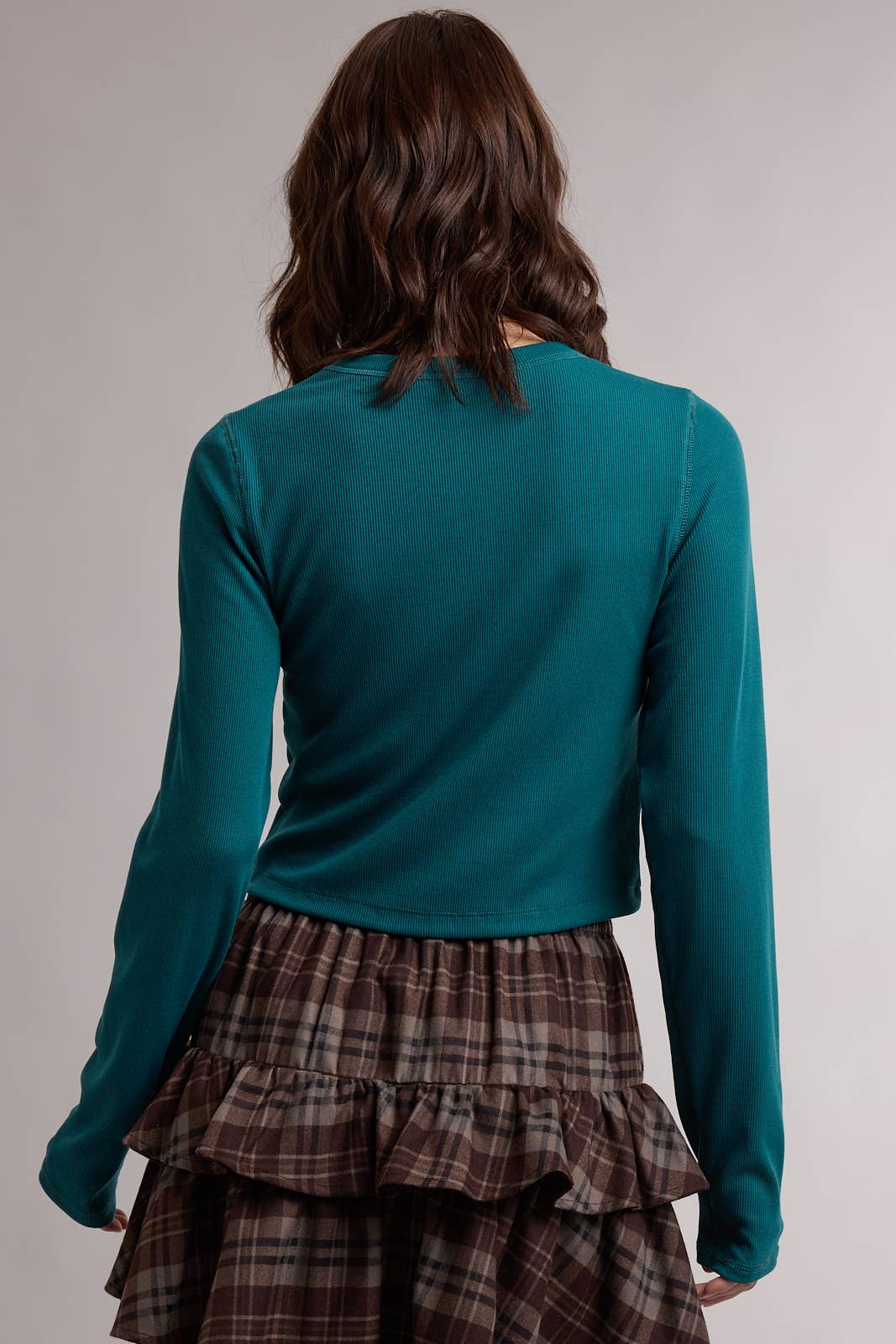 BASIC RIBBED LONG SLEEVE TOP / WL26-12635: BURGUNDY
