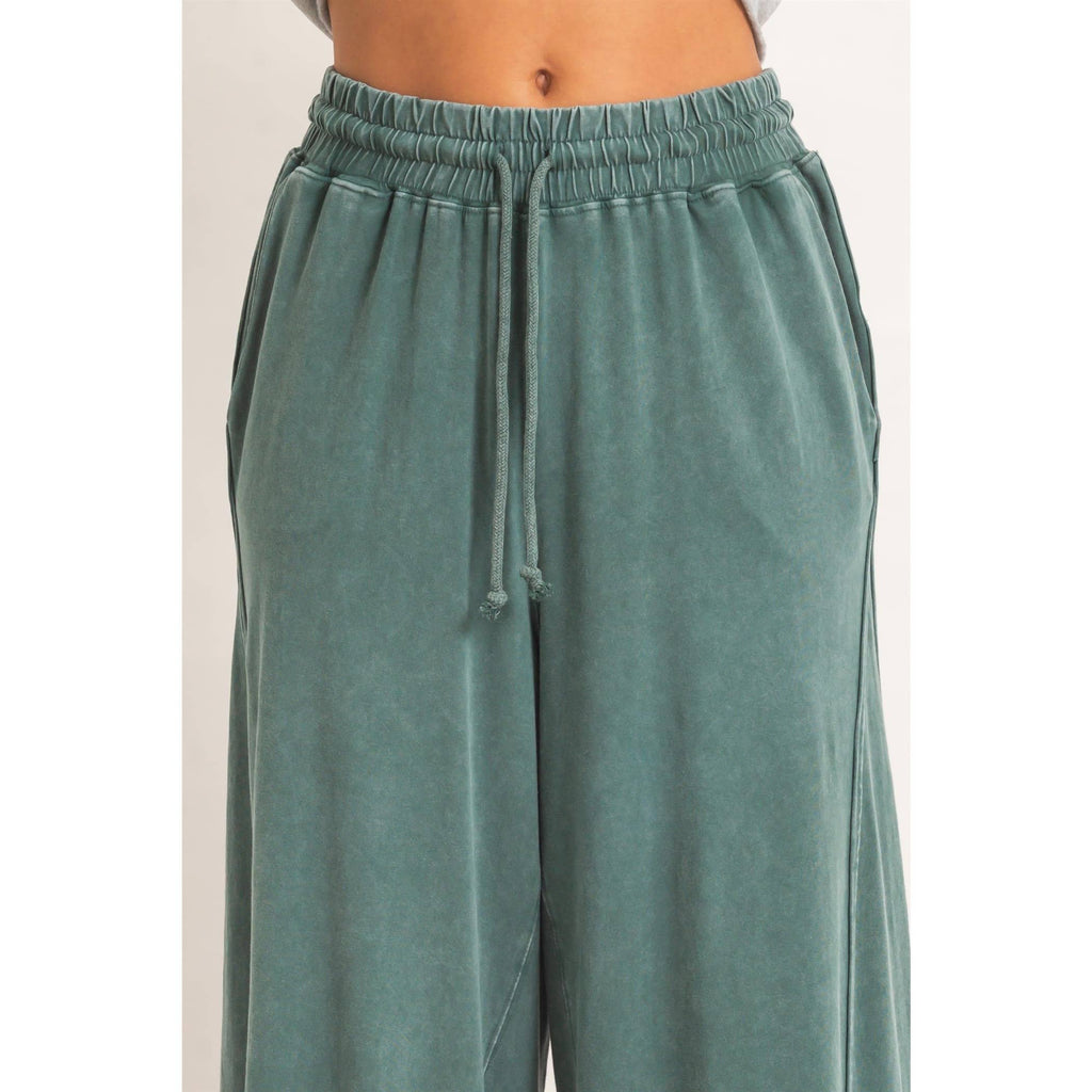 Wide Leg Mineral Wash Pants: BLACK