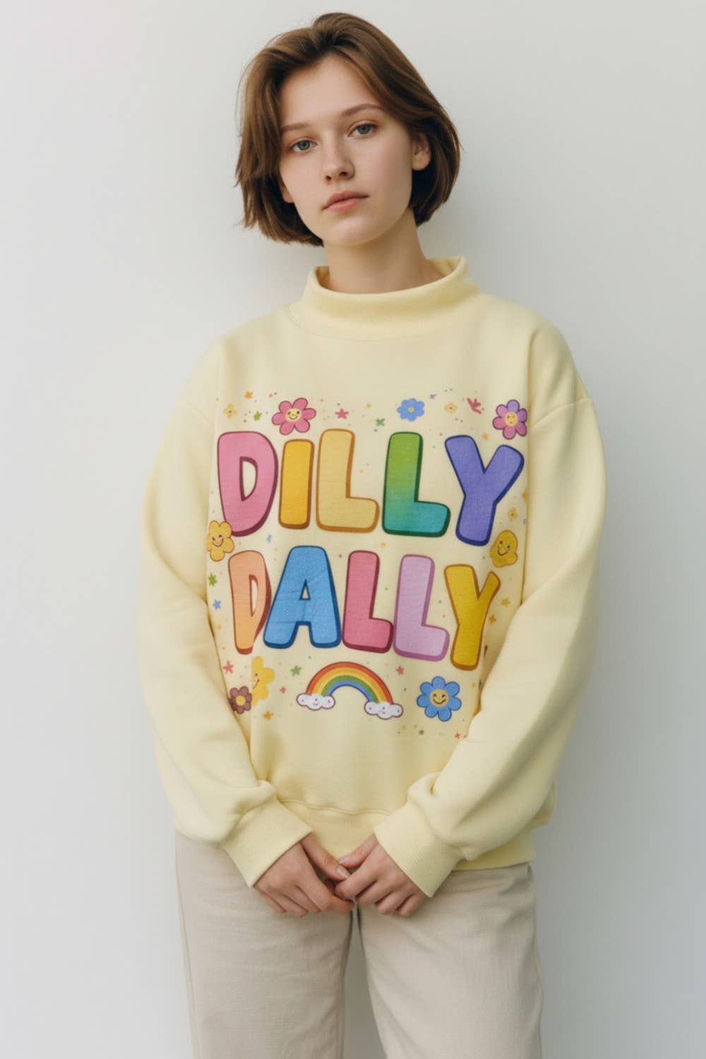 DILLYDALLY | Graphic Reversible Sweatshirt: Butter yellow