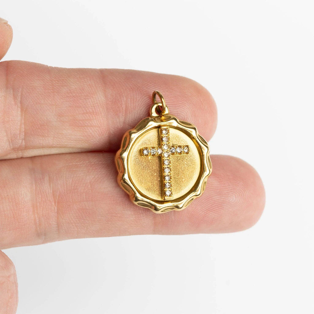 Chunky Stone Cross Charm - C321