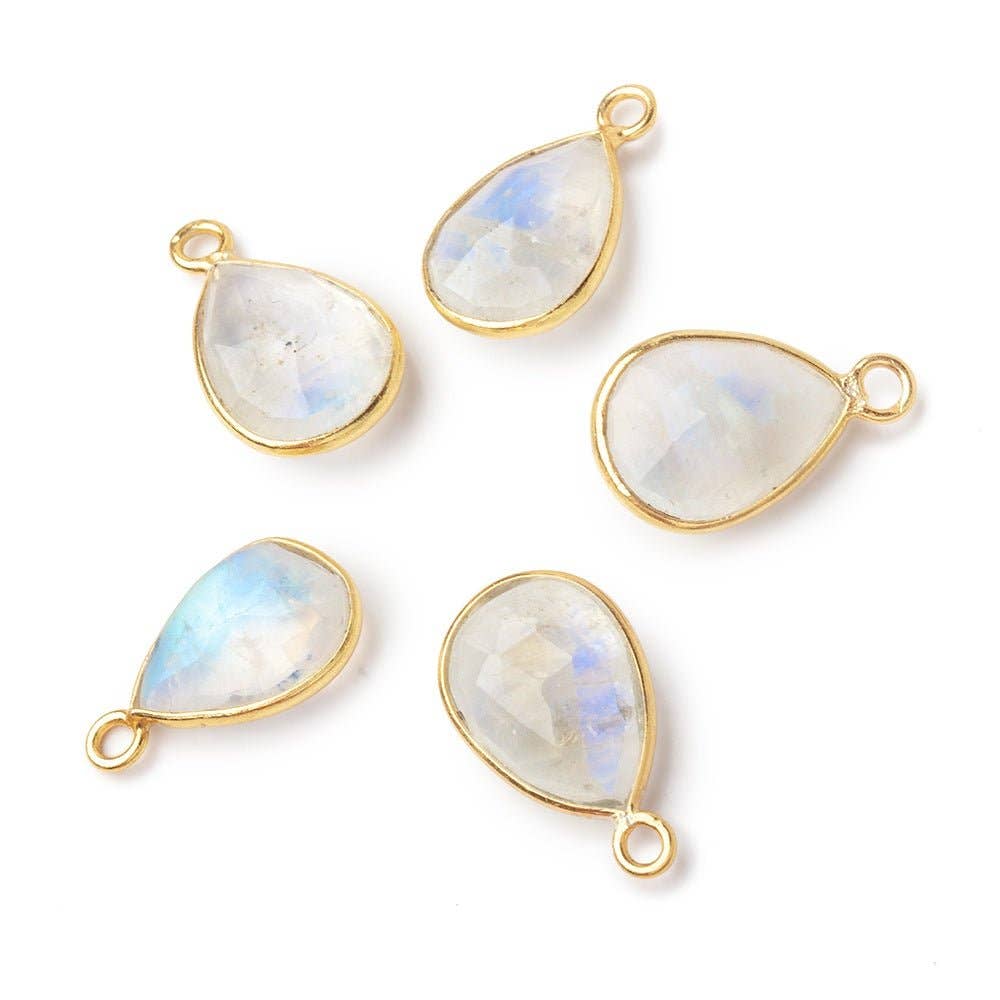 Vermeil Bezel Rainbow Moonstone Faceted Charm - C271