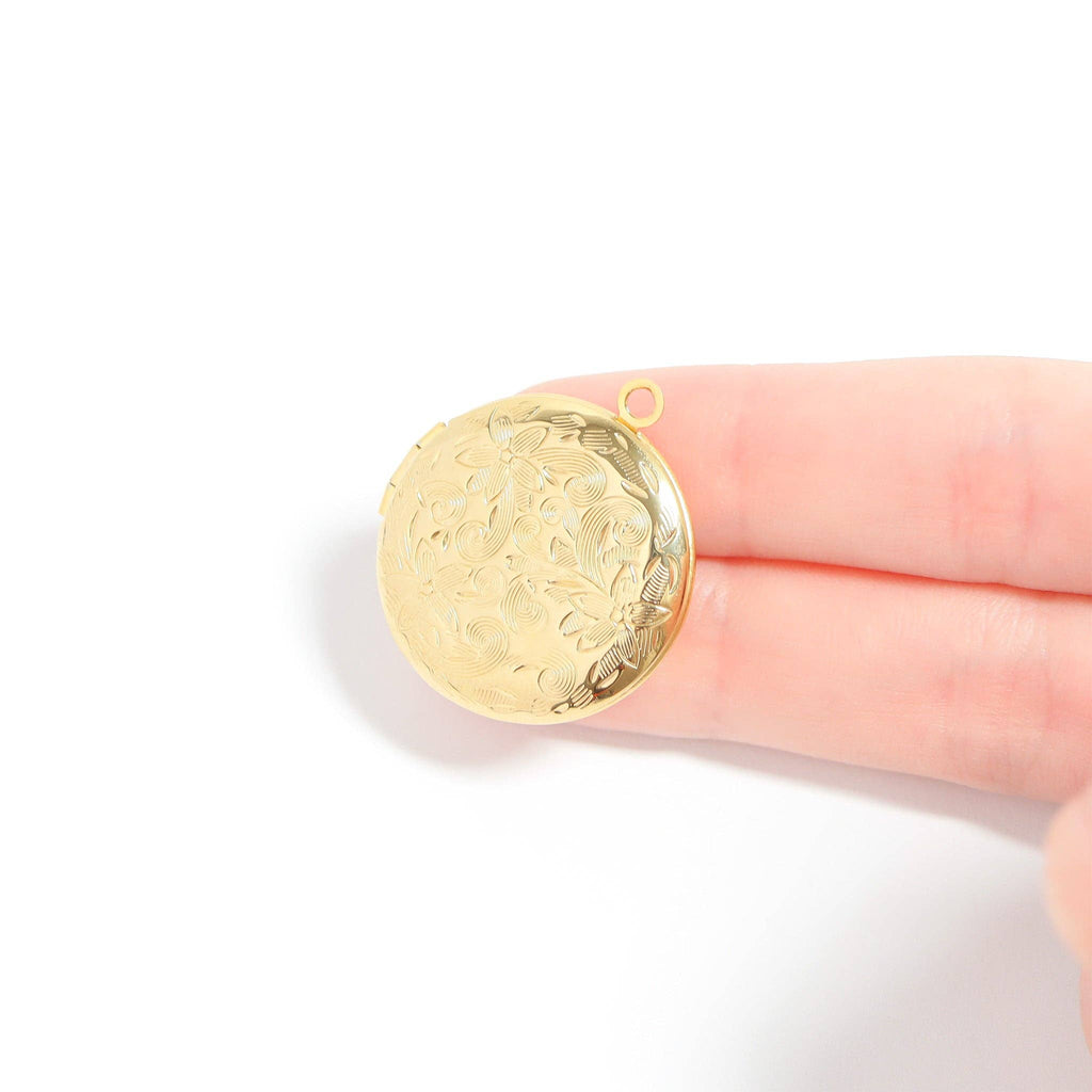 Round Textured Floral Locket Charm - C230