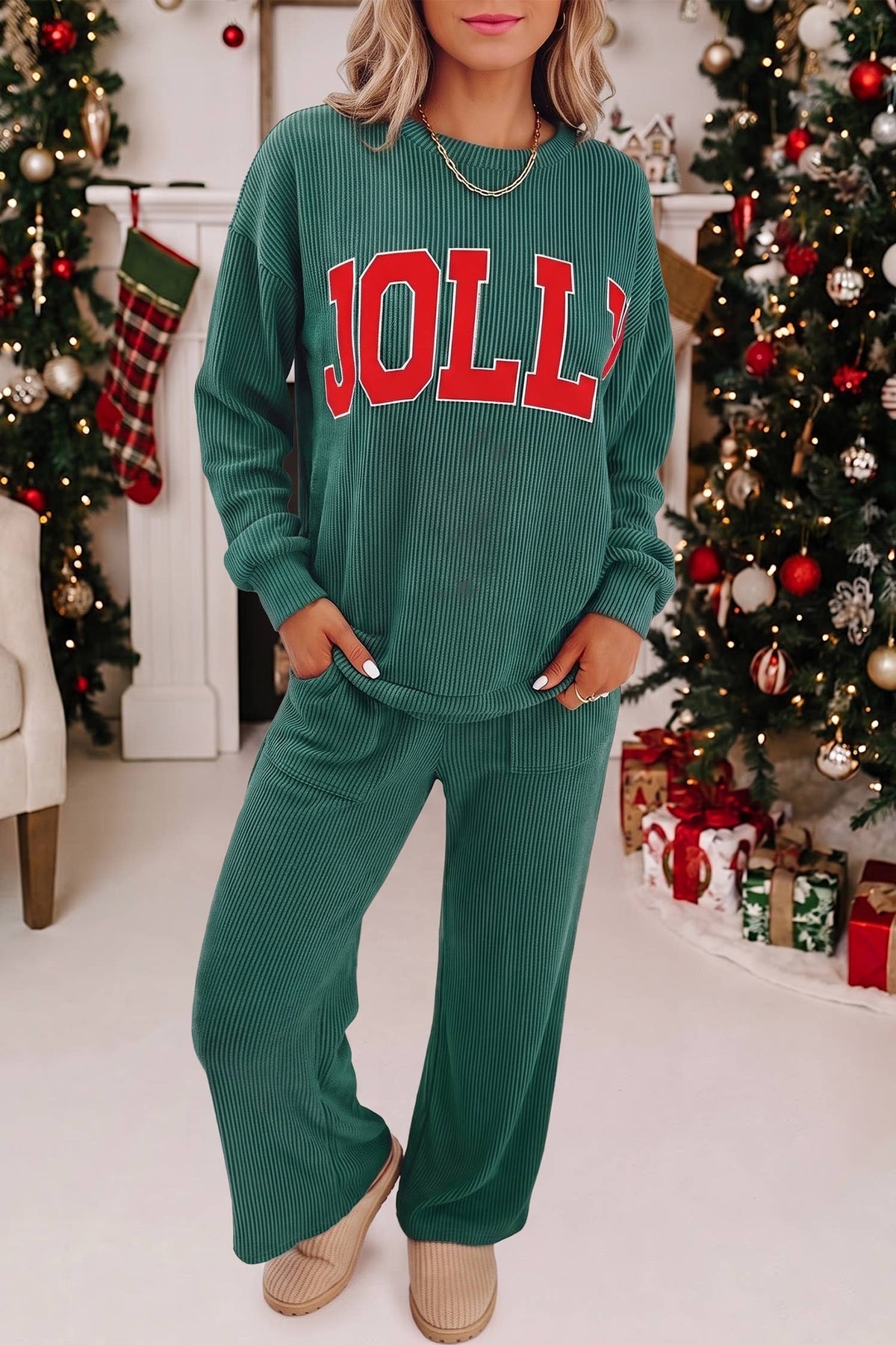 MERRY Christmas Graphic Corded Pants Set