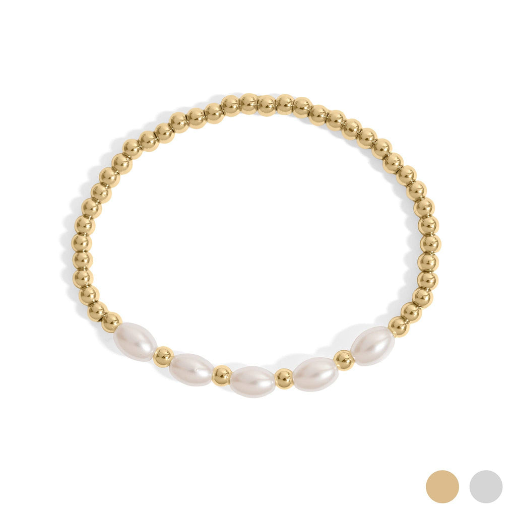 Yellow Gold 8mm Kiska Glass Pearl Stretch Bracelet: S161