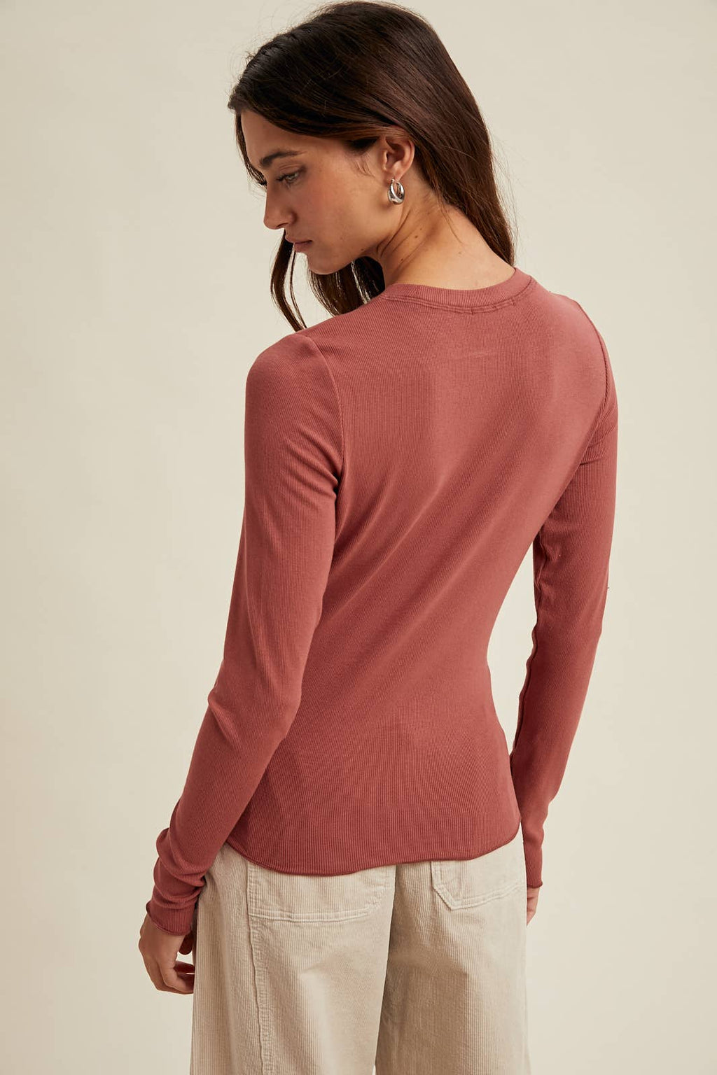 BASIC RIBBED LONG SLEEVE KNIT TOP BLACK