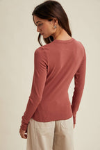 BASIC RIBBED LONG SLEEVE KNIT TOP BLACK