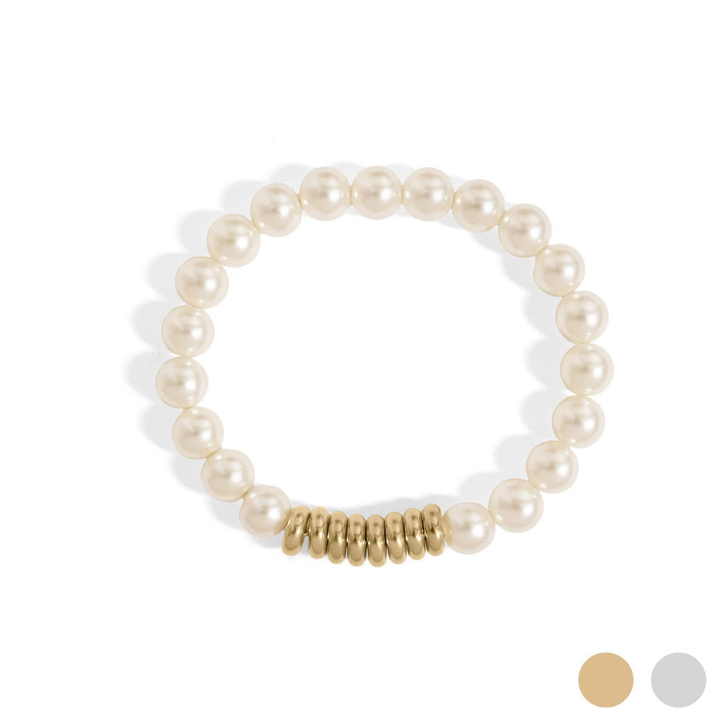 Yellow Gold 8mm Kiska Glass Pearl Stretch Bracelet: S162