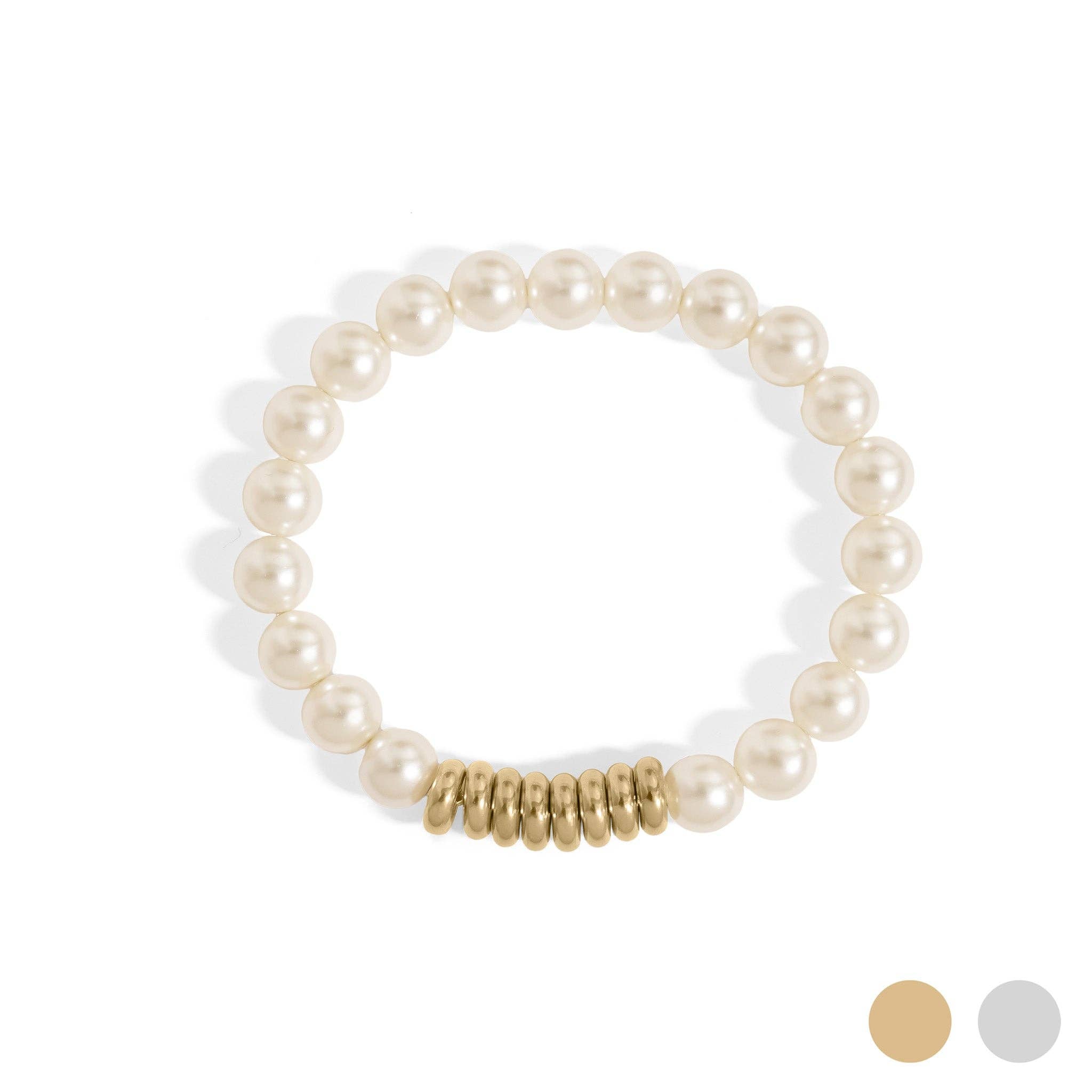 Yellow Gold 8mm Kiska Glass Pearl Stretch Bracelet: S162