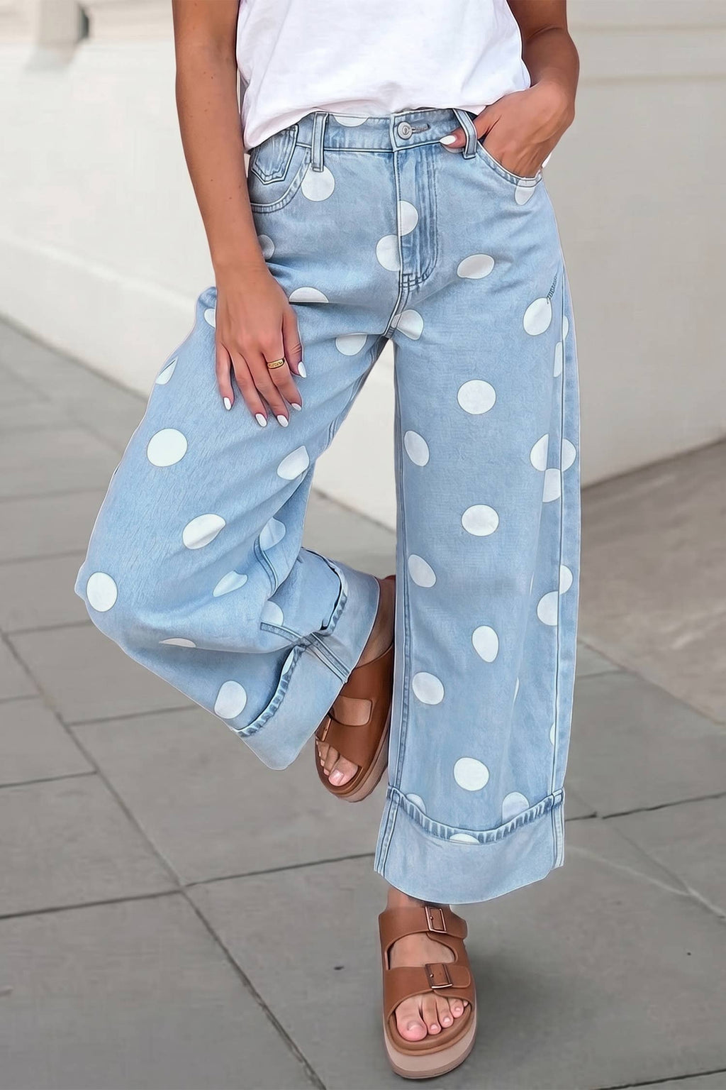 Casual Polka Dot Ankle Length Regular Jeans | Blue Sky