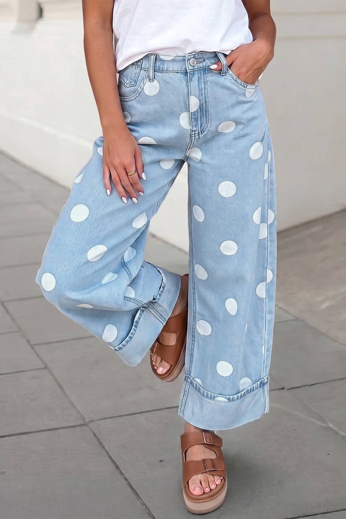 Casual Polka Dot Ankle Length Regular Jeans | Blue Sky