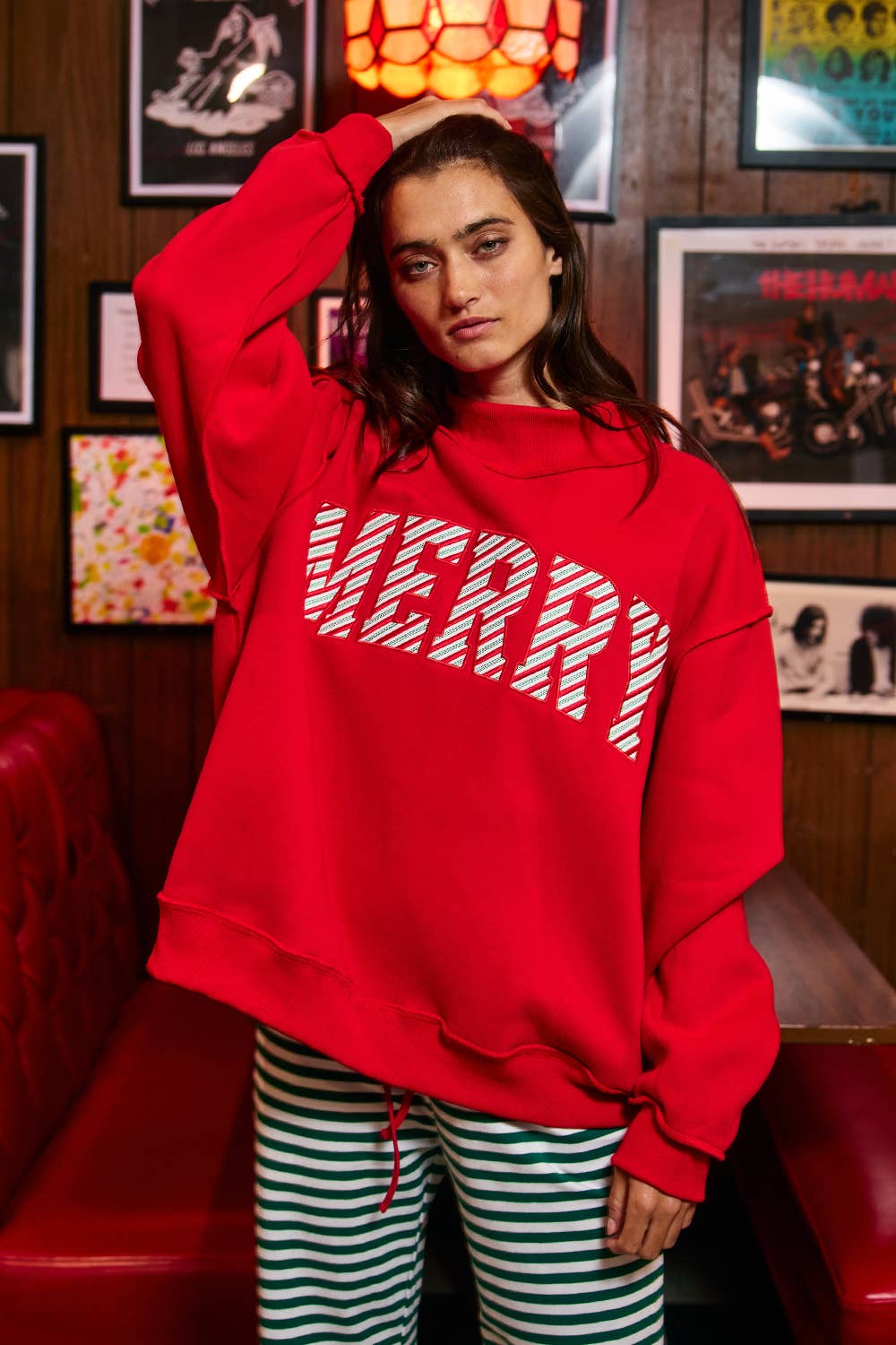 'MERRY' Embroidered Mock Neck Sweatshirt : MERRY