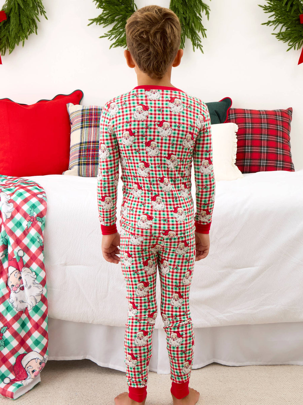 SoftSnooze™ Kids Bamboo Viscose Red & Green Dear Santa Christmas Long Sleeve Pajama Set: Multi-Color