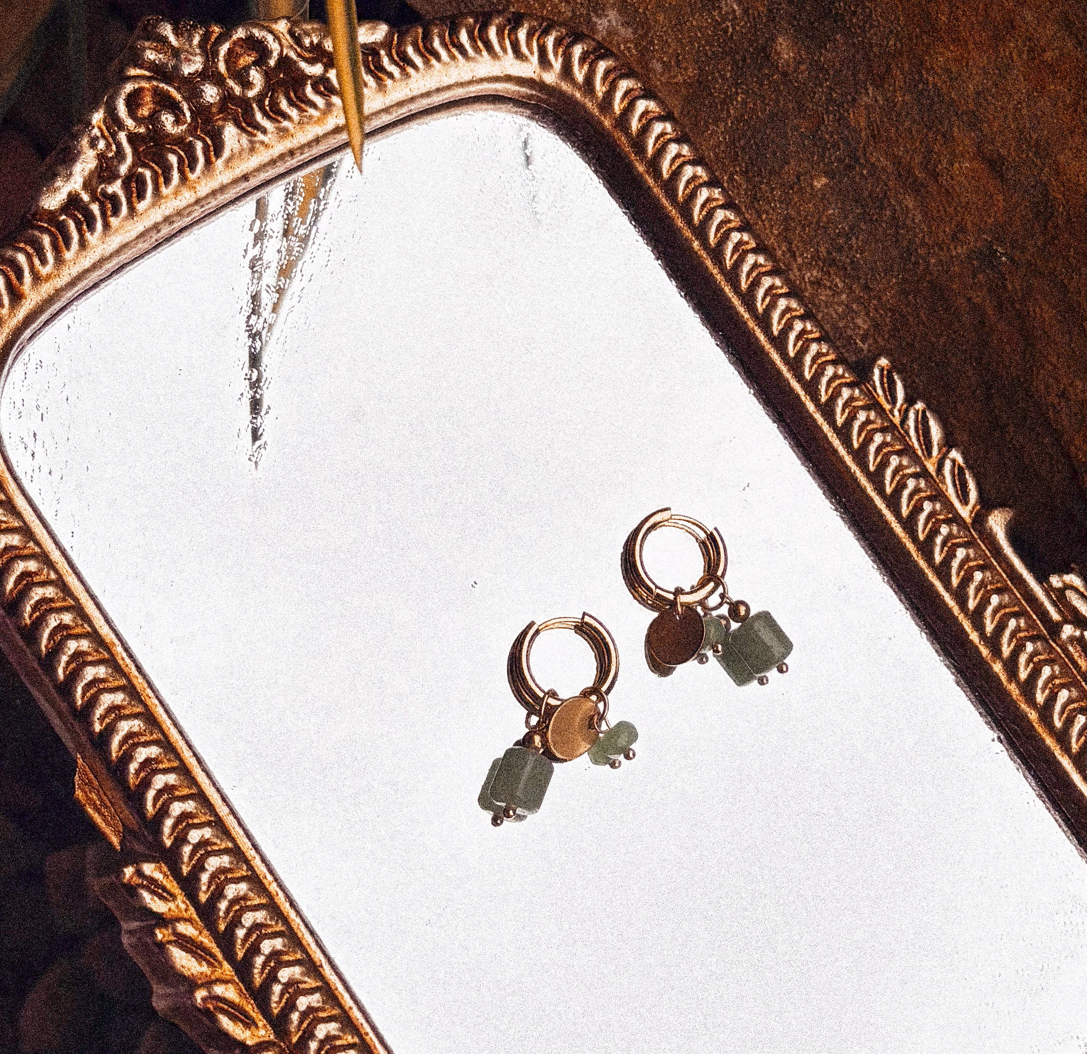 Amazonite Charm Huggies Hoop Earrings - E25